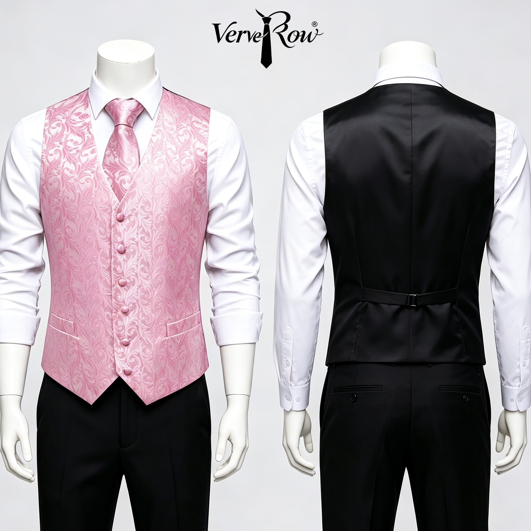 Men Formal Wear Vest - Men Pink Tie Handkerchief Three Piece