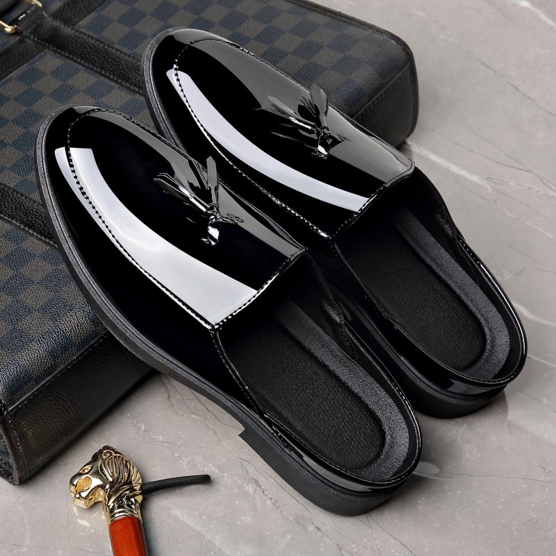Men Black Patent Leather Mules - Formal Men Daily Wear Footwear review and price