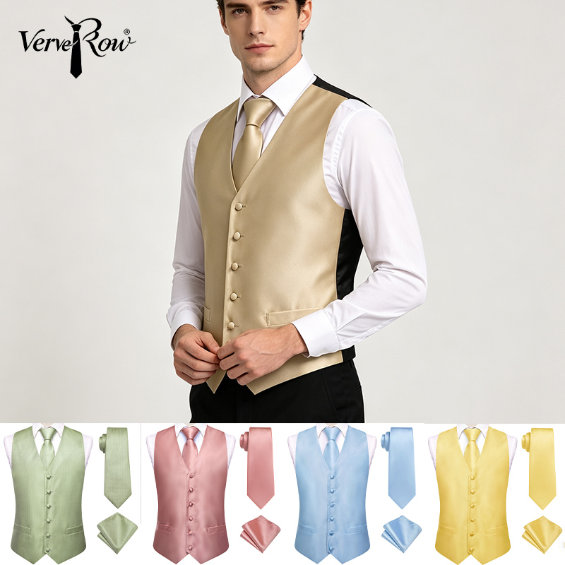 VerveRow Men Solid Satin V‑Nec - Men Formal Wear Vest review and price