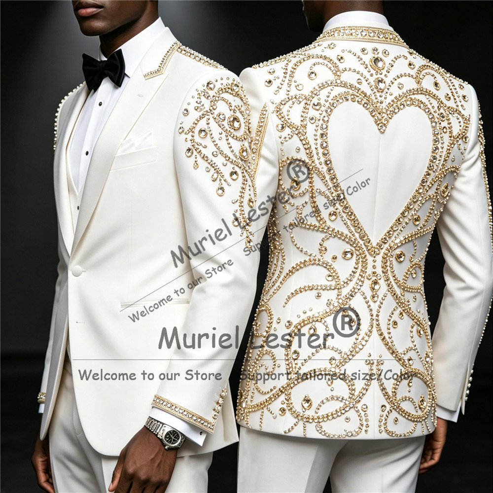 3 Piece Sets Gold Diamond Bead - Men'S Formal Wear Attire review and price