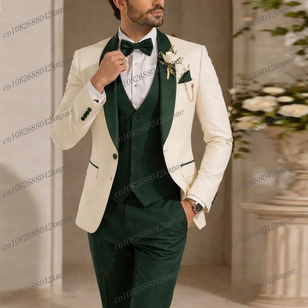 New Ivory And Dark Green Forma - Men Formal Wear Vest review and price