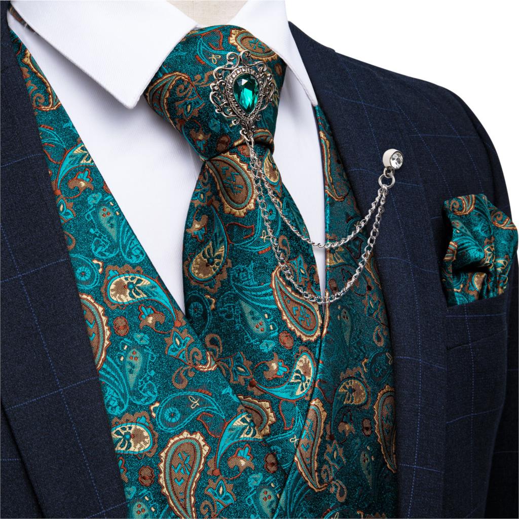 New Teal Green Paisley Formal  - Men Formal Wear Vest review and price
