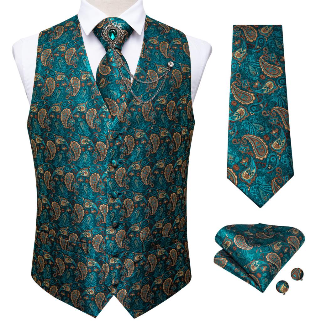 New Teal Green Paisley Formal  - Men Formal Wear Vest review and price