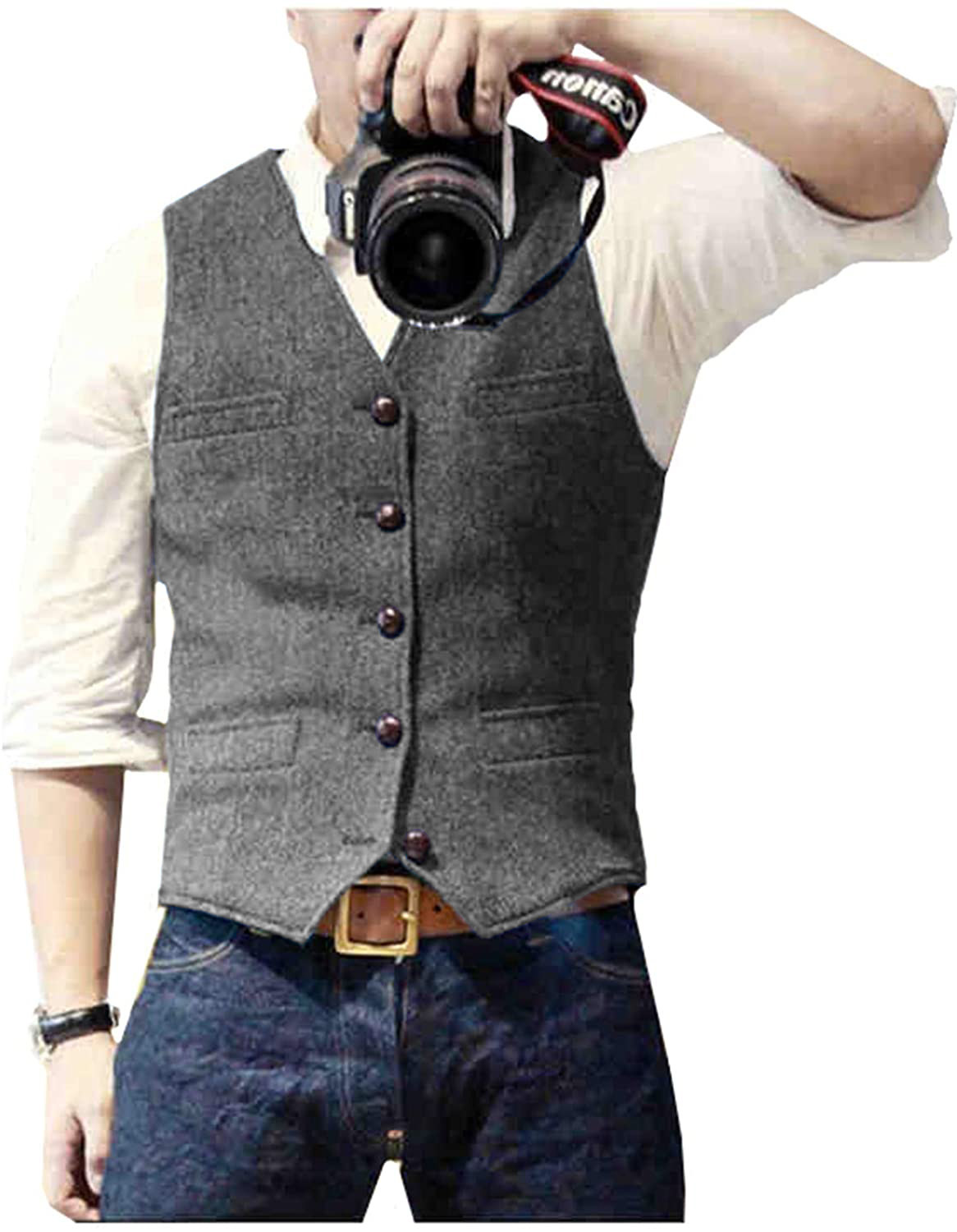 Men's Suit Vest V Neck Wool He - Men Formal Wear Vest review and price